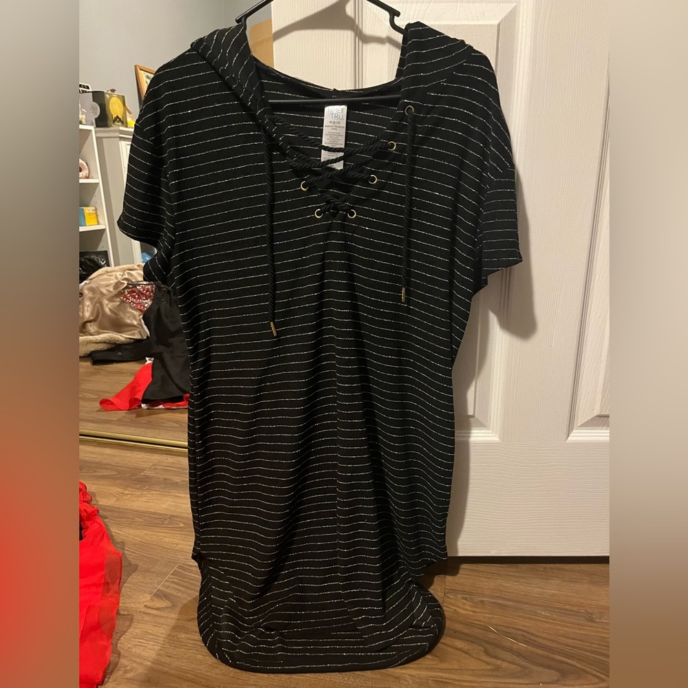 Time & Tru Black & Gold Swimsuit Cover with Hood